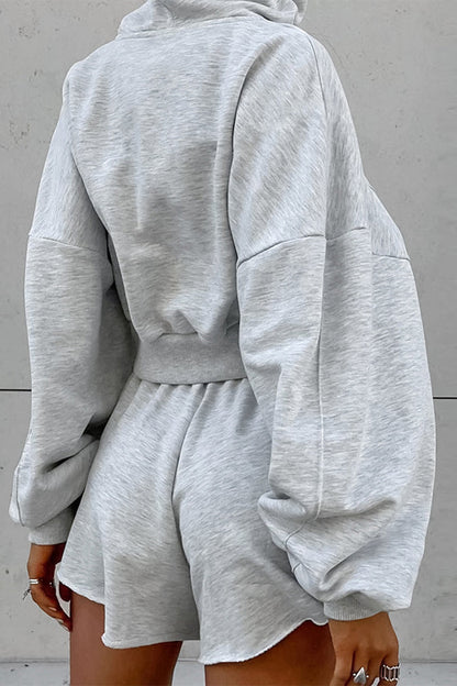 Ropa deportiva informal de color sólido con cremallera y capucha de manga larga de dos piezas