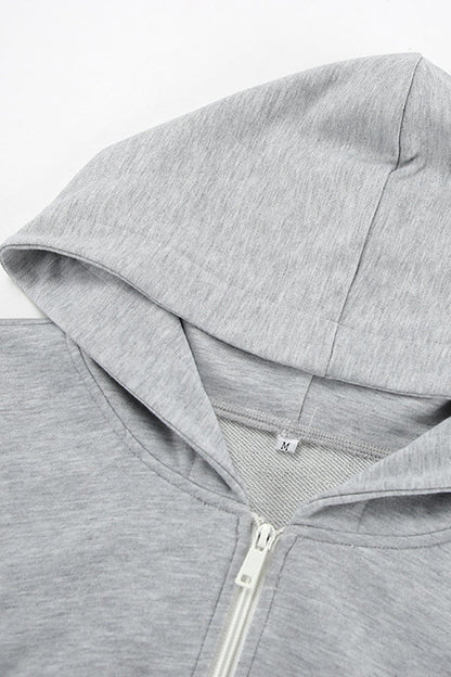 Ropa deportiva informal de color sólido con cremallera y capucha de manga larga de dos piezas