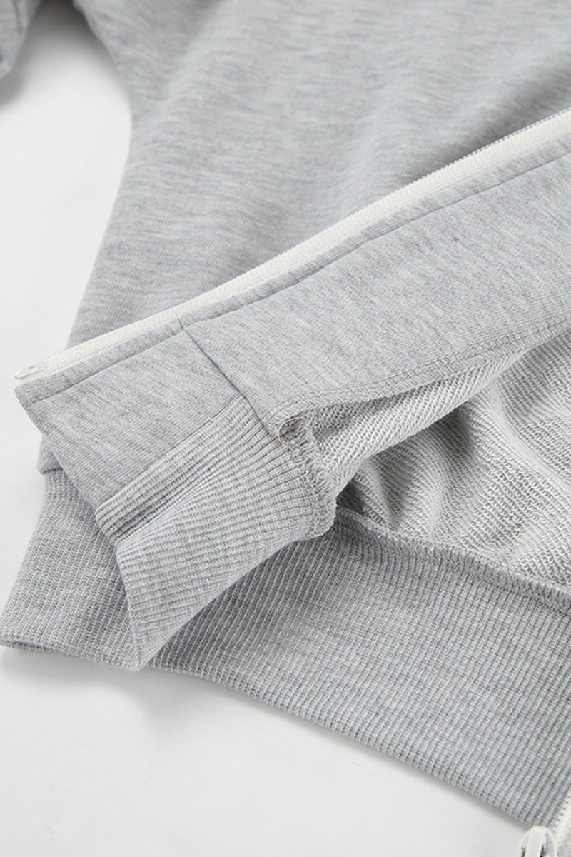Ropa deportiva informal de color sólido con cremallera y capucha de manga larga de dos piezas