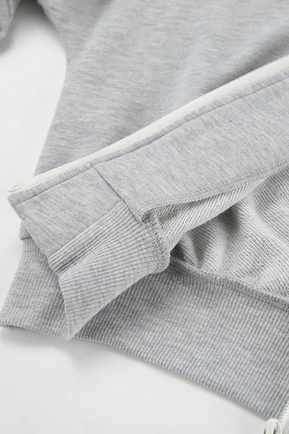 Ropa deportiva informal de color sólido con cremallera y capucha de manga larga de dos piezas