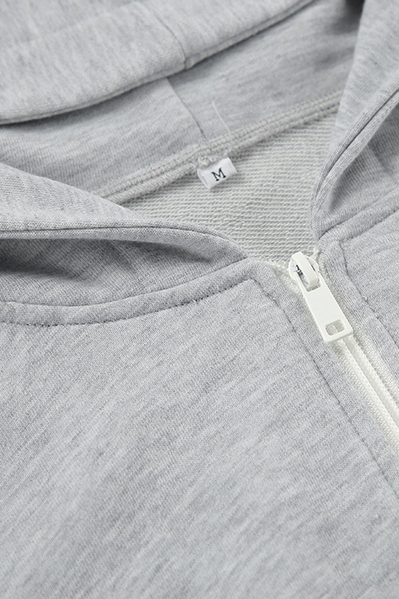 Ropa deportiva informal de color sólido con cremallera y capucha de manga larga de dos piezas