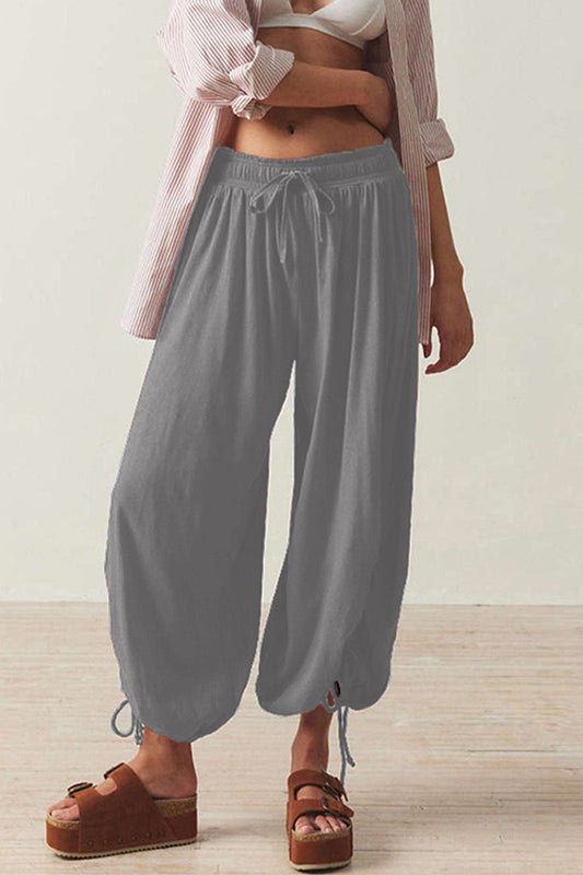 Pantalones casuales de color sólido con cordón ajustable y retazos, sueltos, de cintura alta, de color sólido (6 colores)
