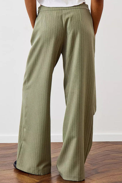 Pantalones casuales de rayas con estampado de botones y patchwork irregulares, sueltos, de cintura media y pierna ancha