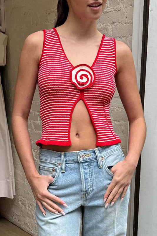Tops sexys con cuello en V en contraste y flores a rayas