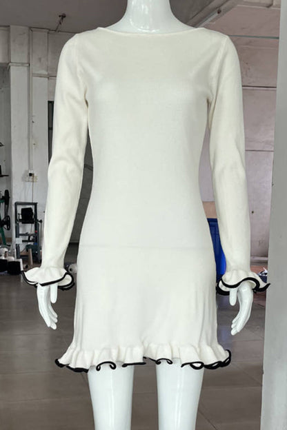 Vestidos casuales de manga larga con cuello redondo y orillo de fibra para uso diario (3 colores)
