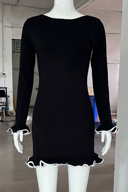 Vestidos casuales de manga larga con cuello redondo y orillo de fibra para uso diario (3 colores)