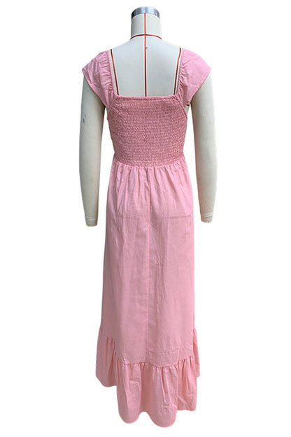 Vestidos casuales de corte A con escote en V y volantes de color sólido