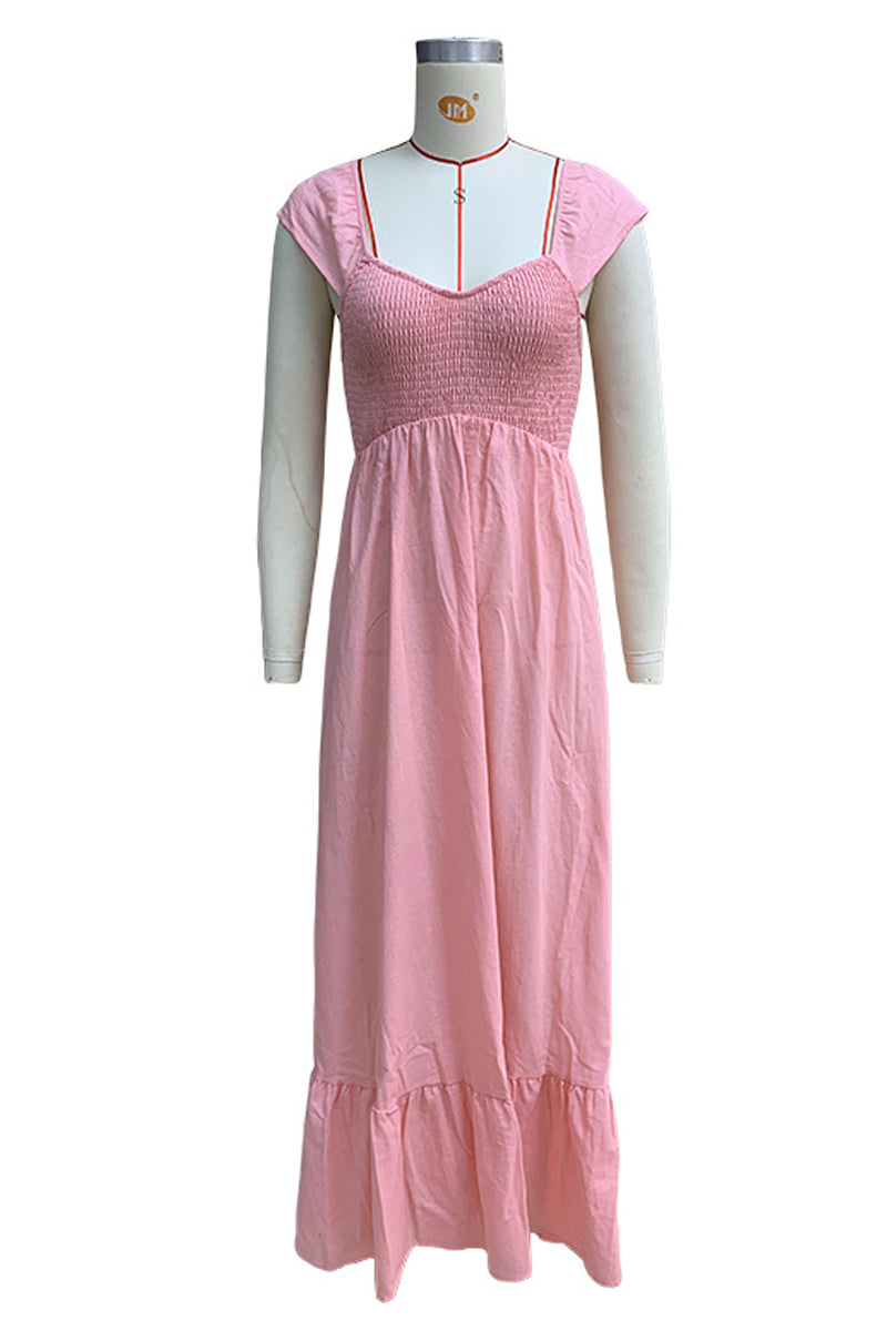 Vestidos casuales de corte A con escote en V y volantes de color sólido