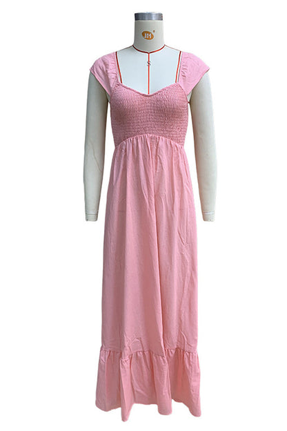 Vestidos casuales de corte A con escote en V y volantes de color sólido
