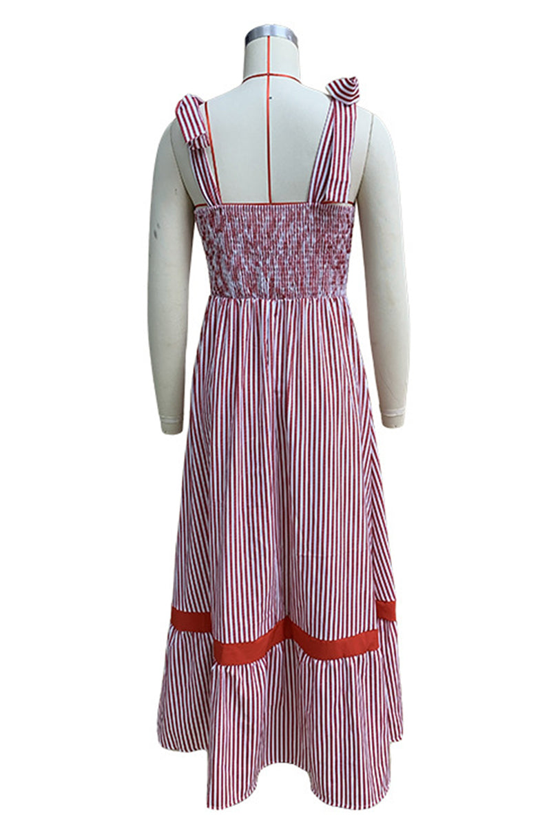 Vestidos casuales de calle con estampado de rayas, cordones, patchwork, contraste, cuello cuadrado y tirantes