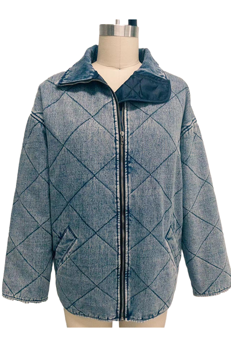 Prenda exterior informal de color sólido con cuello vuelto y cremallera desgastada