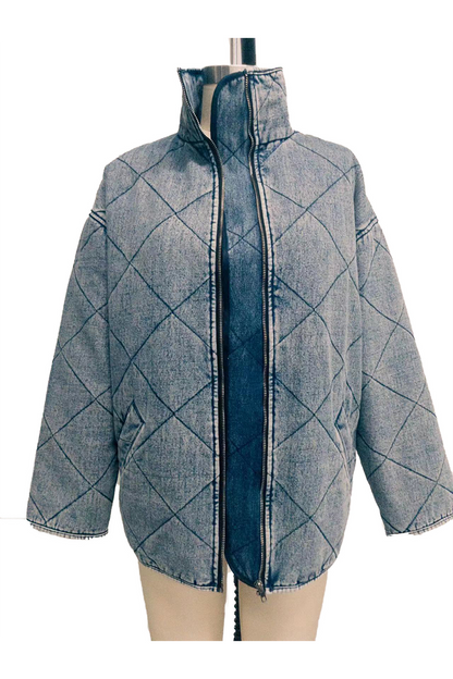 Prenda exterior informal de color sólido con cuello vuelto y cremallera desgastada