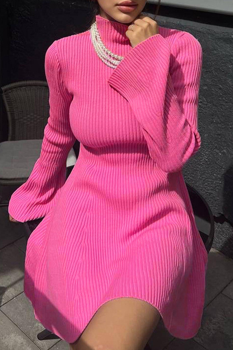 Vestidos sexis de cuello alto de color liso con corte A (5 colores)