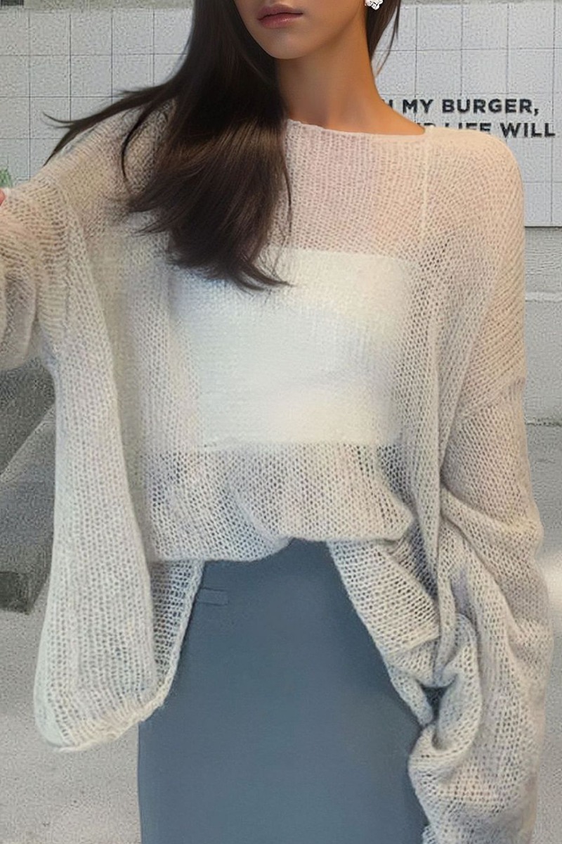 Suéteres casuales de cuello redondo transparentes de color sólido (3 colores)