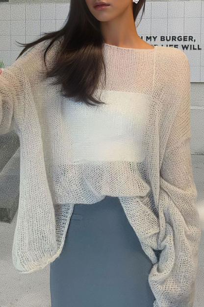 Suéteres casuales de cuello redondo transparentes de color sólido (3 colores)