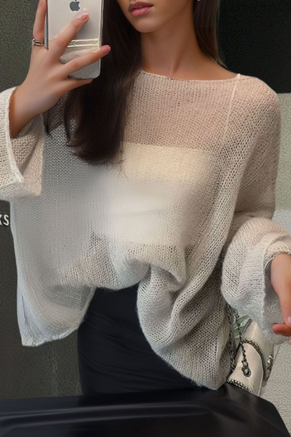 Suéteres casuales de cuello redondo transparentes de color sólido (3 colores)