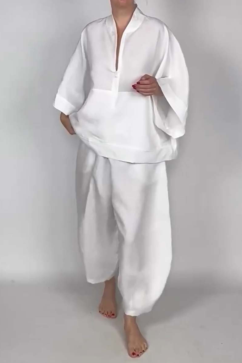 Conjunto informal de dos piezas con cuello con cremallera y bolsillo para uso diario (5 colores)
