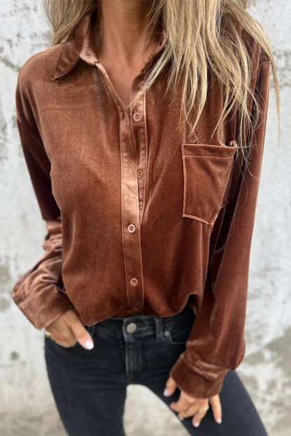 Blusas casuales de color liso con bolsillos y hebillas, cuello vuelto (3 colores)