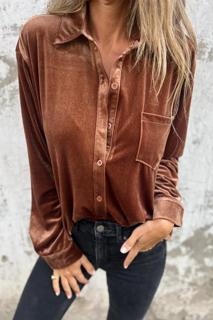 Blusas casuales de color liso con bolsillos y hebillas, cuello vuelto (3 colores)
