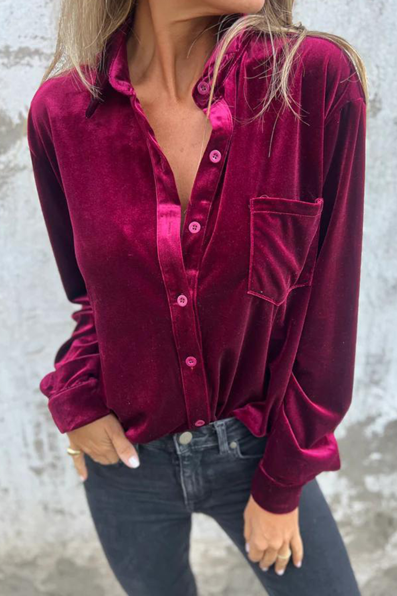 Blusas casuales con cuello vuelto y hebilla de bolsillo (3 colores)