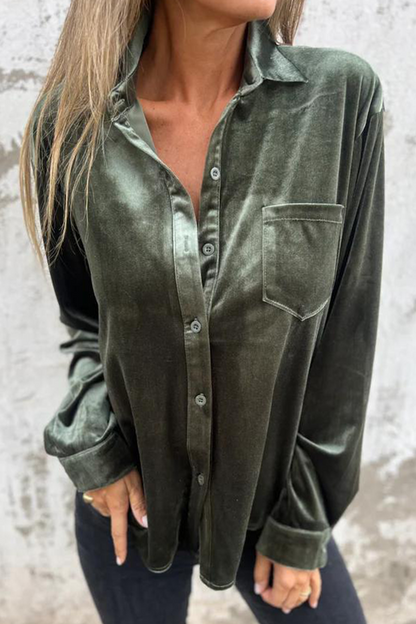 Blusas casuales de color liso con bolsillos y hebillas, cuello vuelto (3 colores)