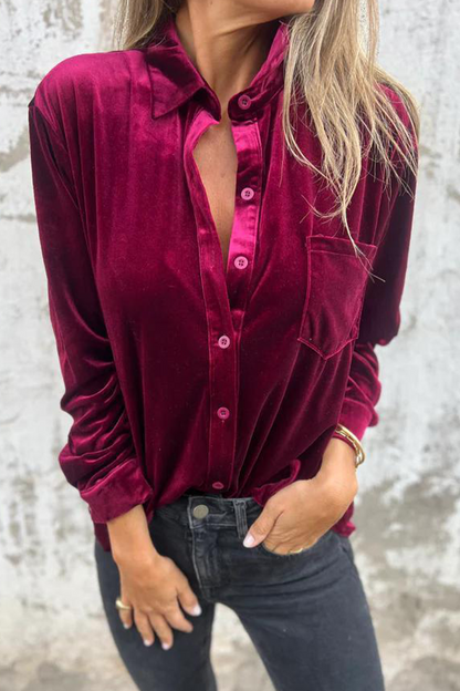 Blusas casuales de color liso con bolsillos y hebillas, cuello vuelto (3 colores)