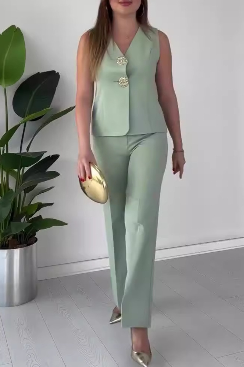 Elegante conjunto de dos piezas sin mangas con cuello en V y patchwork de color liso (12 colores)