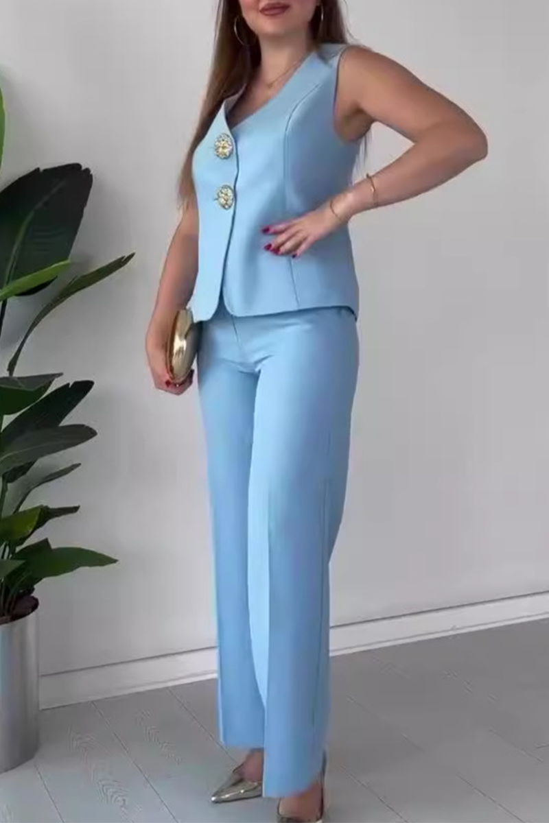 Elegante conjunto de dos piezas sin mangas con cuello en V y patchwork de color liso (12 colores)