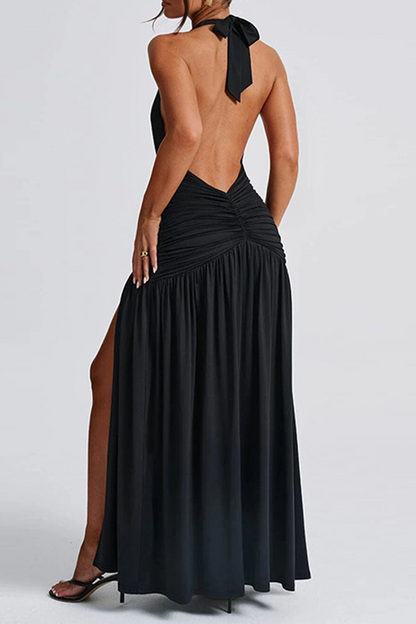 Vestidos sexis sin mangas con cuello halter y abertura en color sólido (3 colores)
