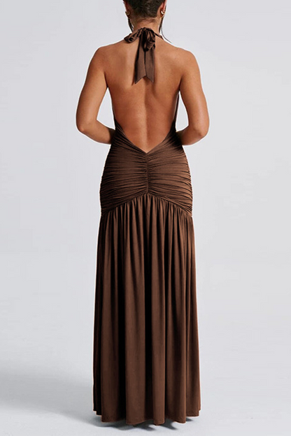 Vestidos sexis sin mangas con cuello halter y abertura en color sólido (3 colores)