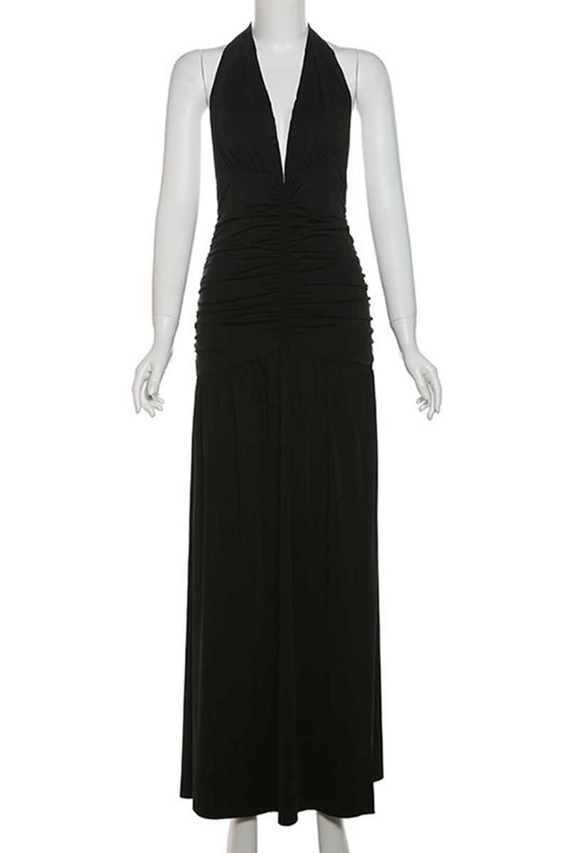 Vestidos sexis sin mangas con cuello halter y abertura en color sólido (3 colores)