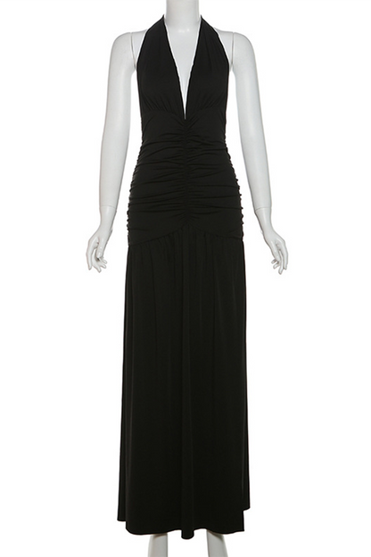 Vestidos sexis sin mangas con cuello halter y abertura en color sólido (3 colores)
