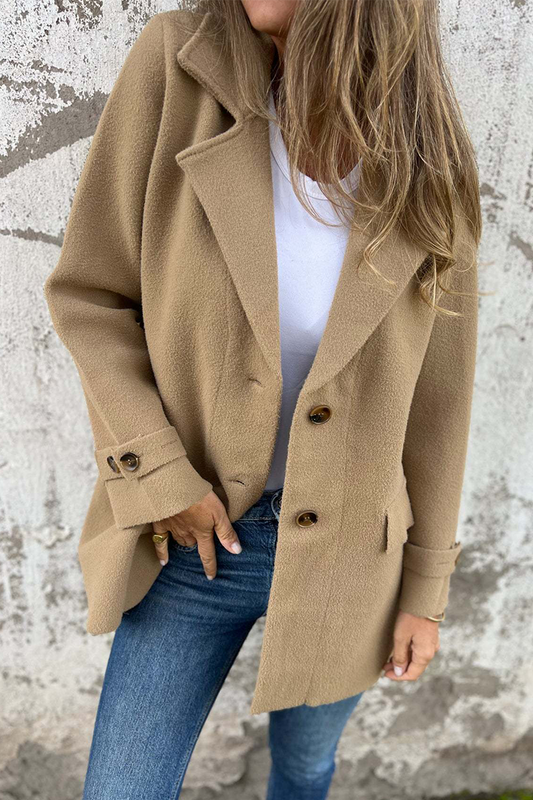 Prenda exterior informal de uso diario con botones de color liso y cuello vuelto (3 colores)