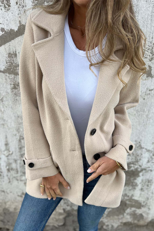 Prenda exterior informal de uso diario con botones de color liso y cuello vuelto (3 colores)