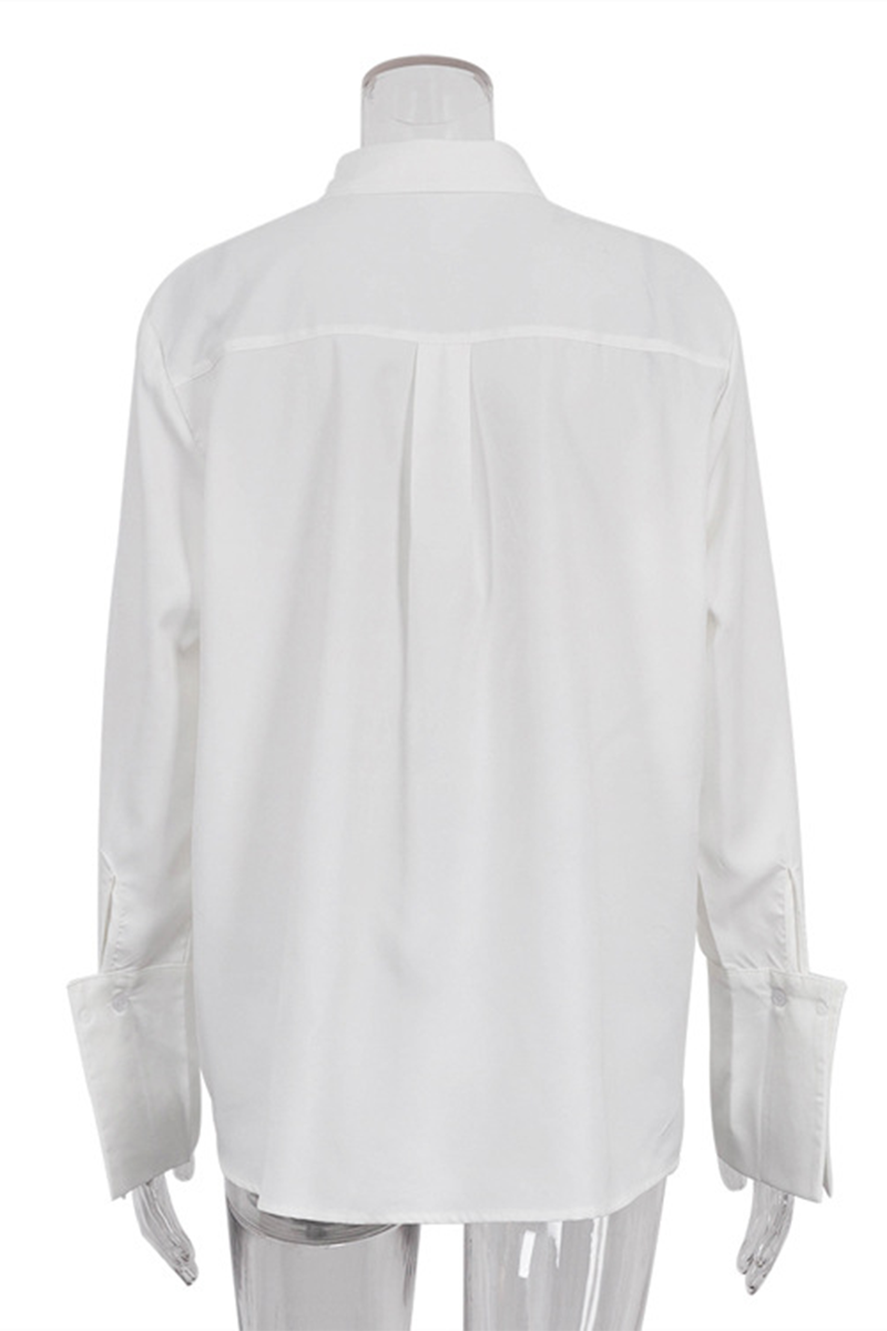 Blusas casuales de calle con bolsillos, botones y cuello vuelto
