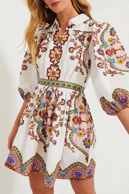 Vestidos casuales de diario con estampado floral, bolsillos, botones y cuello vuelto, corte A
