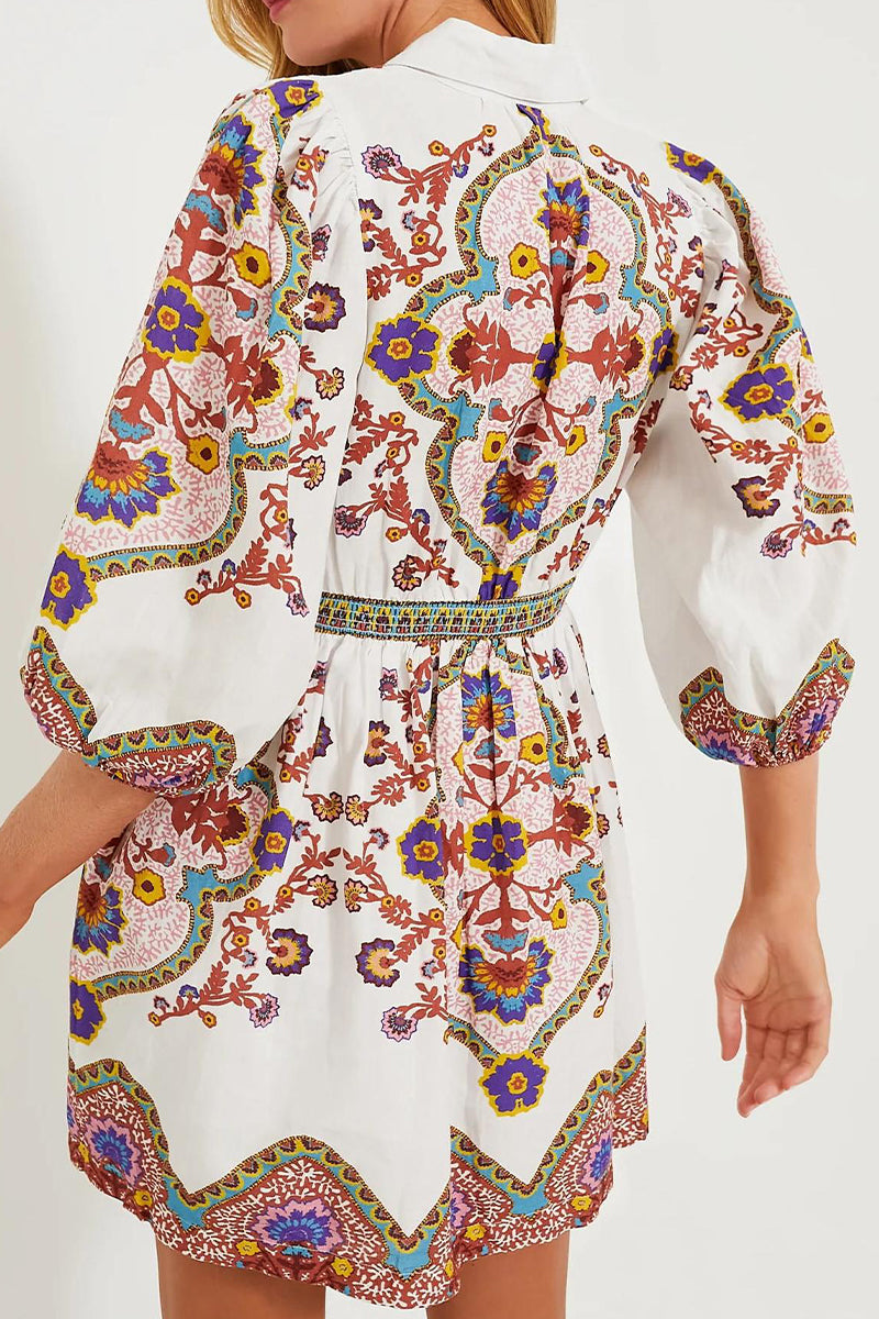 Vestidos casuales de diario con estampado floral, bolsillos, botones y cuello vuelto, corte A