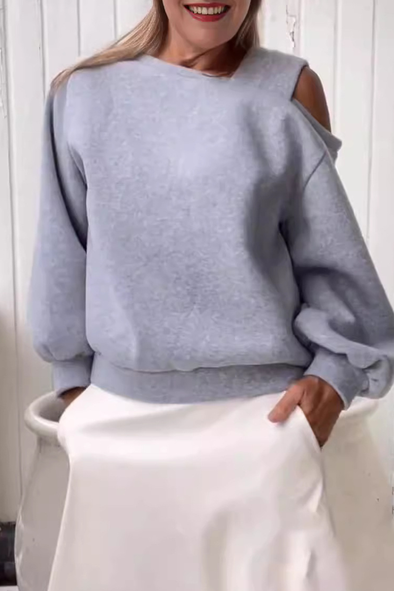Sudadera informal con cuello oblicuo irregular para uso diario (4 colores)