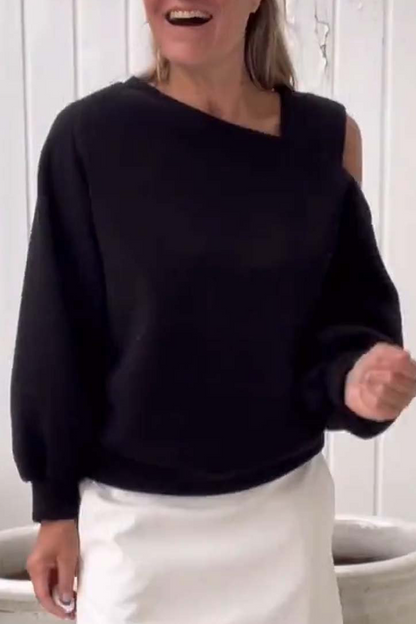 Sudadera informal con cuello oblicuo irregular para uso diario (4 colores)