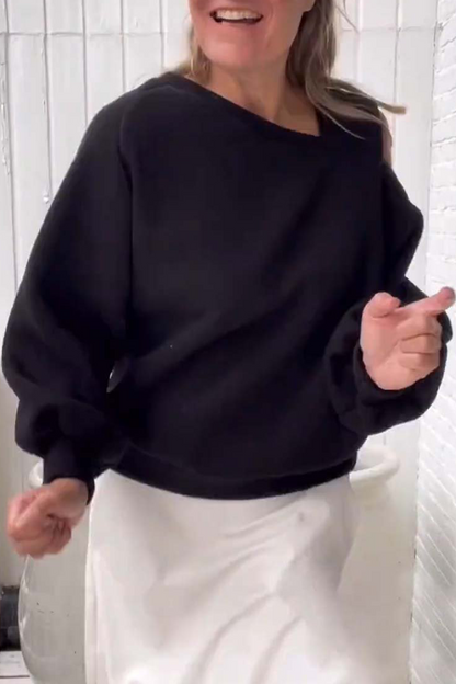 Sudadera informal con cuello oblicuo irregular para uso diario (4 colores)