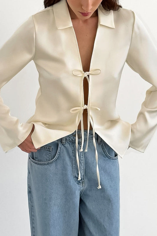 Blusas sexys con cuello vuelto y cordones