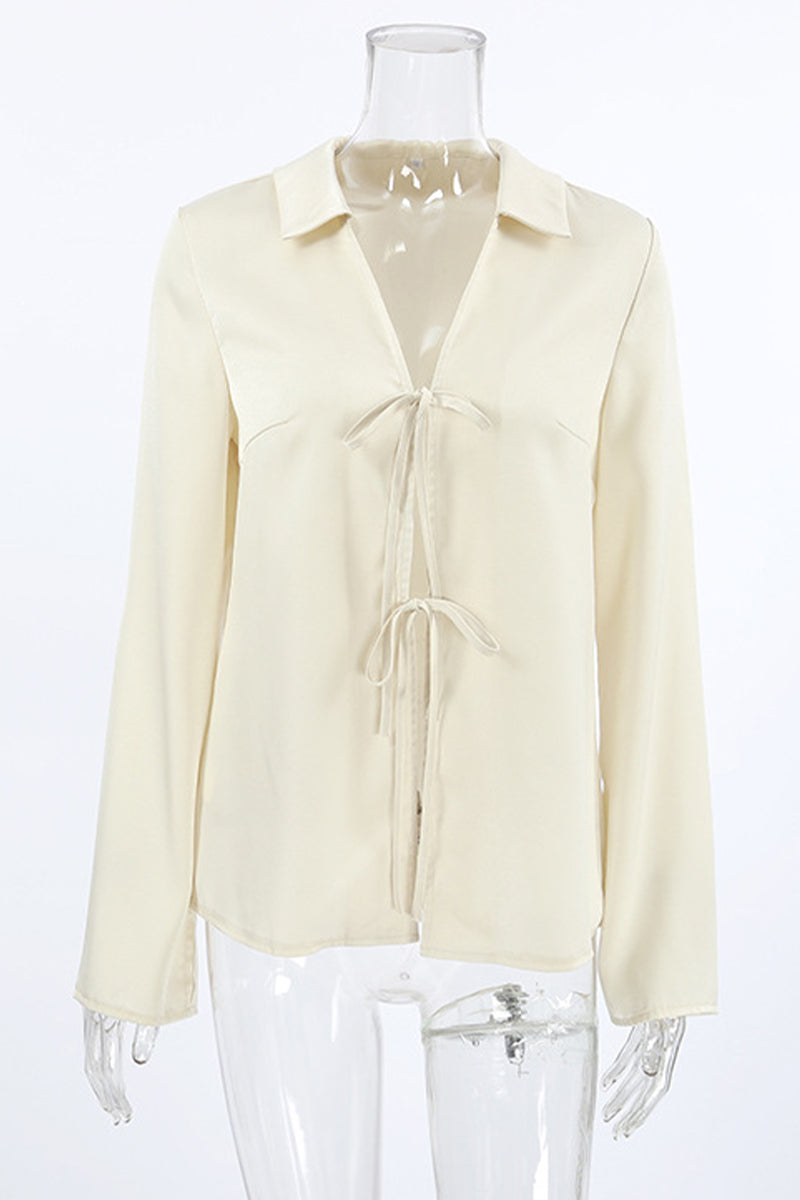Blusas sexys con cuello vuelto y cordones