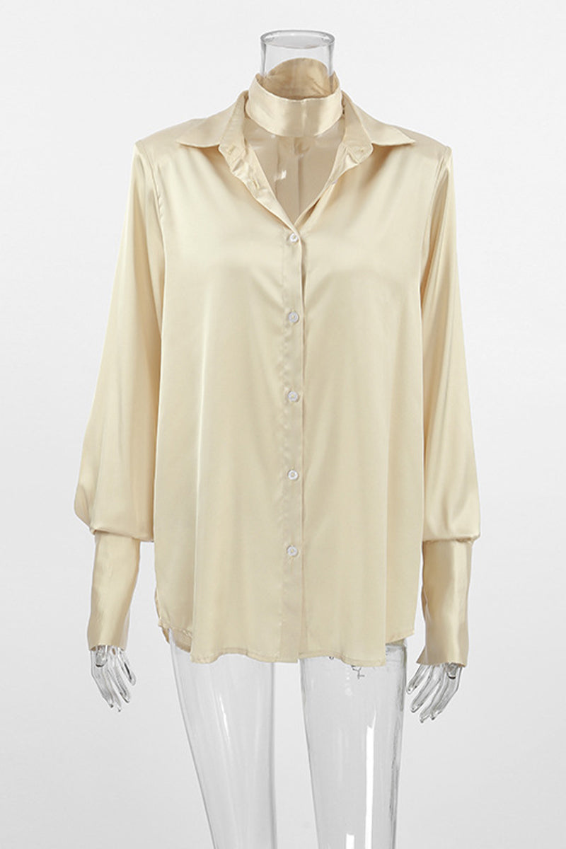 Blusas sexis de color liso con botones y cuello vuelto