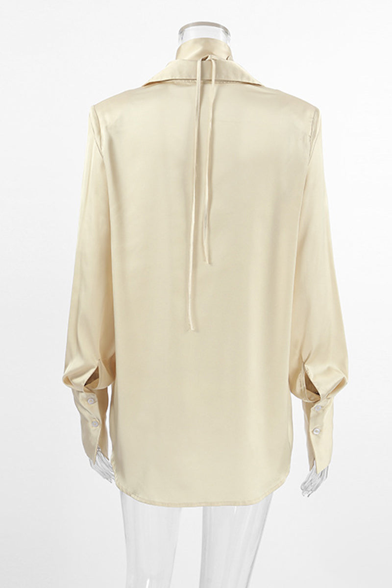 Blusas sexis de color liso con botones y cuello vuelto