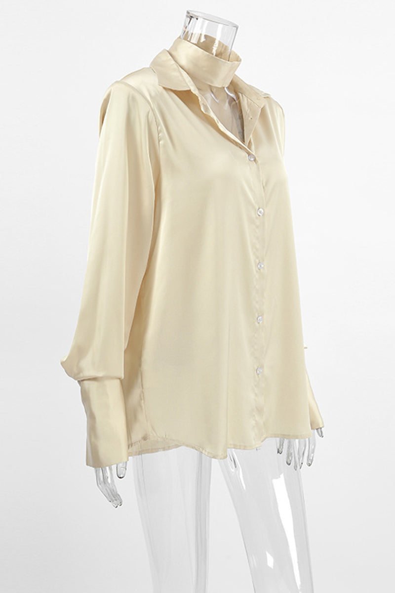 Blusas sexis de color liso con botones y cuello vuelto