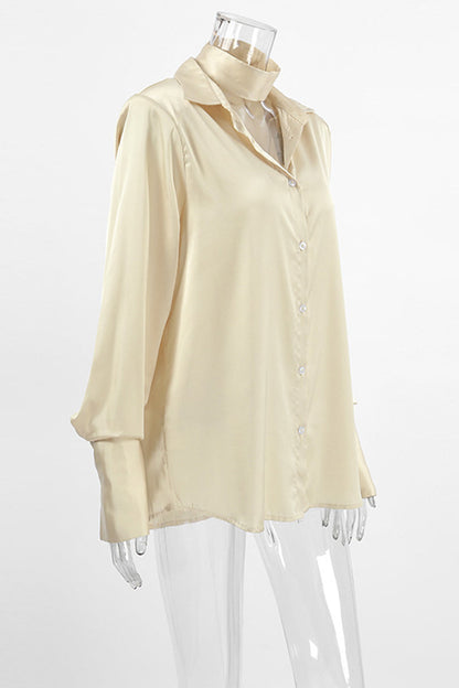Blusas sexis de color liso con botones y cuello vuelto