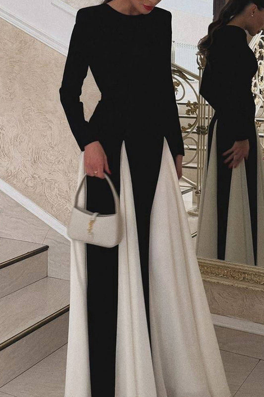 Elegantes vestidos largos con cuello redondo en contraste
