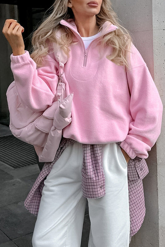Sudadera informal con cuello vuelto y cremallera esponjosa