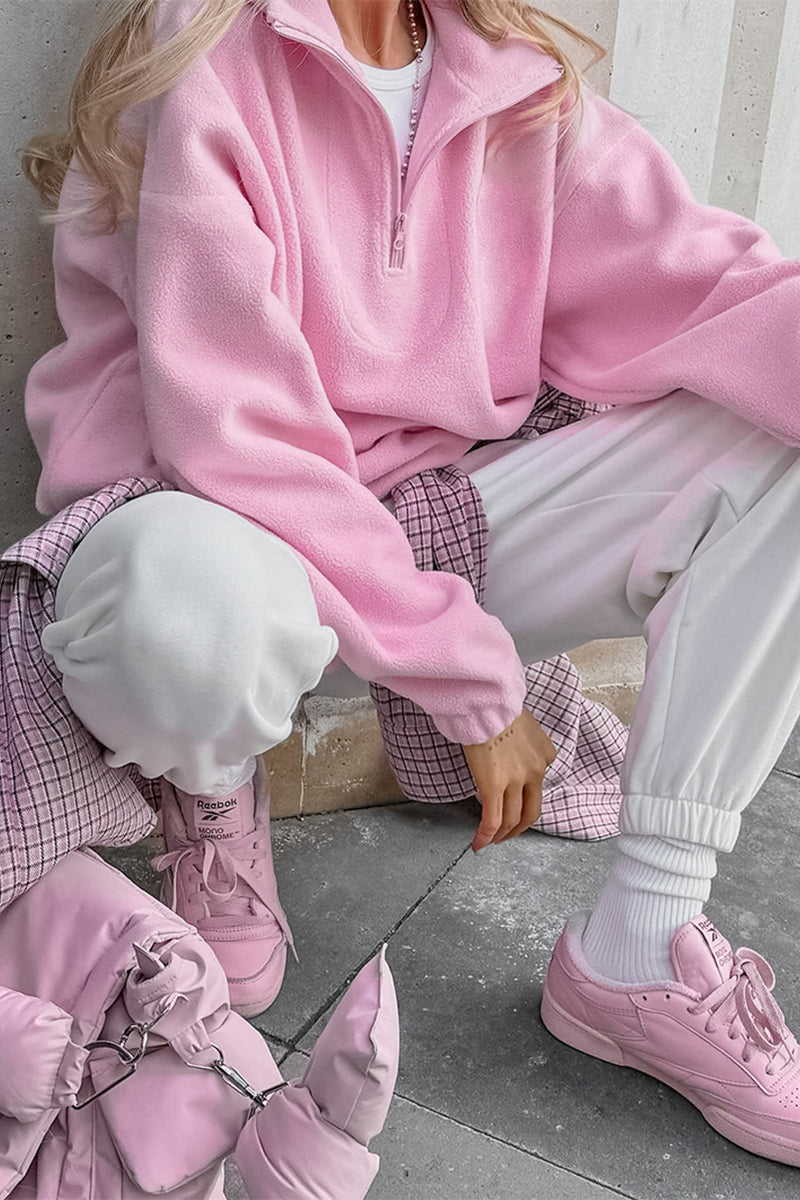 Sudadera informal con cuello vuelto y cremallera esponjosa