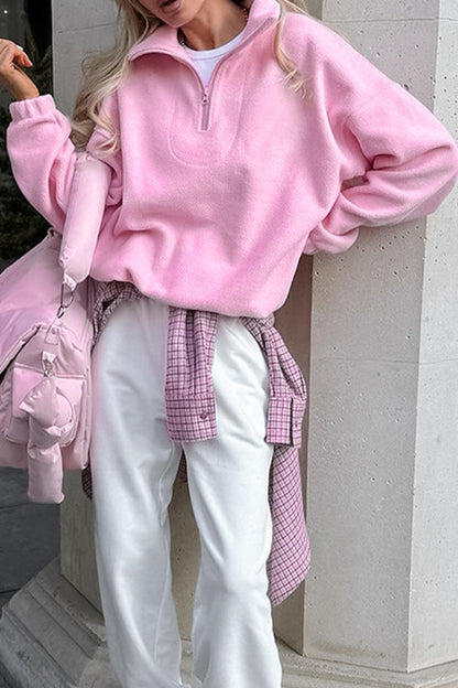 Sudadera informal con cuello vuelto y cremallera esponjosa